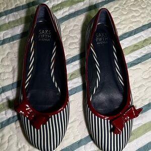 Saks Fifth Avenue Women's Striped Flats with Red Accents